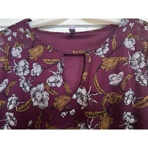 Xhilaration Boho Women's Sz M Burgundy Floral Print Keyhole Front Slipover Dress